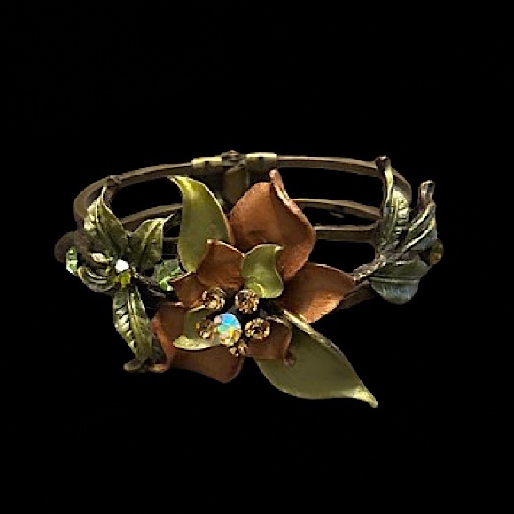 2/$30 Unique Floral Metallic Bracelet with Rhinestones - Picture 4 of 12